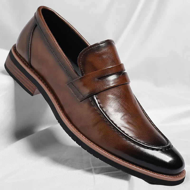 Leather Mens Casual Shoes Leisure Walk Pointed Toe Loafers Thick Bottom and Low Heel Comfy Casual Shoes Classic Business Shoes