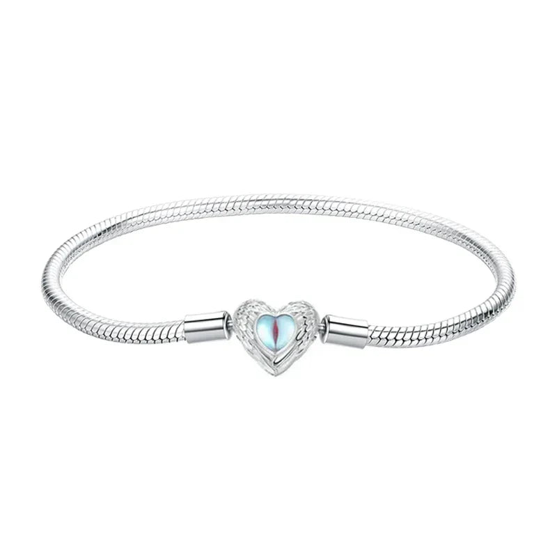 Original Solid 925 Sterling Silver 3mm Snake Chain Bracelet for Women Men, White Gold Plated Charm Bracelet DIY fit Beads