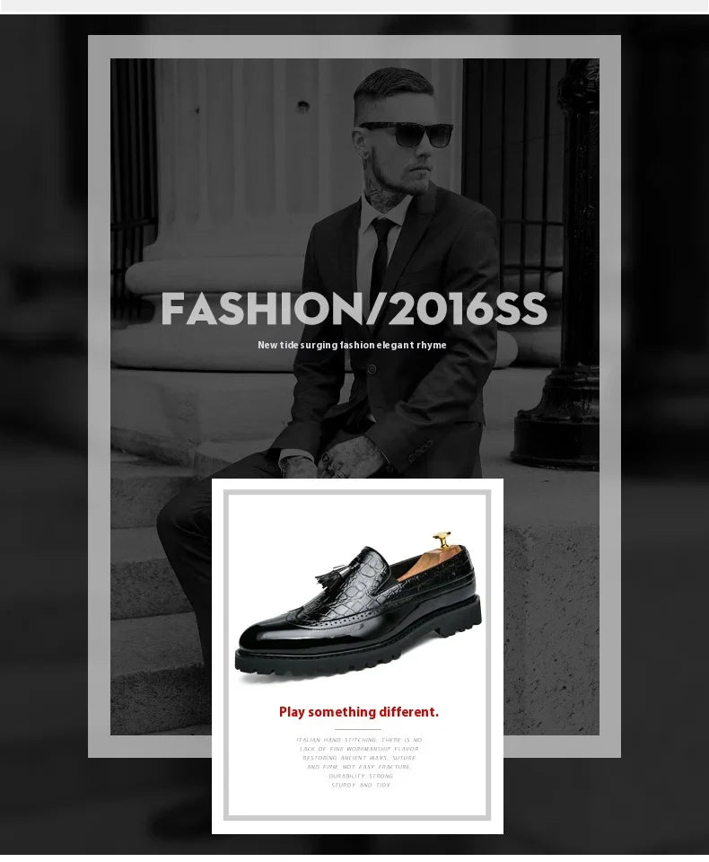 2026 new lazy man slip-on bean shoes men's business casual crocodile print 46 large size fringed leather shoes men