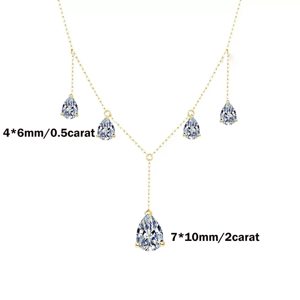 Teardrop Moissanite Tassel Necklace for Women S925 Silver 0.5/2Carat Pear Cut Lab Diamond Long Drop Charm Neckchain with GRA