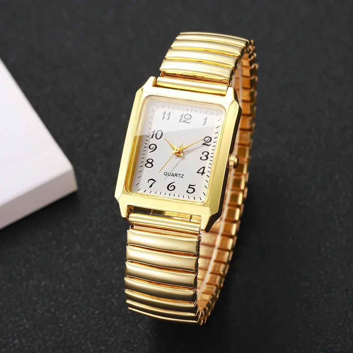Fashion Rectangle Arabic Dial Women Watches  Casual Asual Elastic Strap Quartz Wristwatch for Ladies Relogio Feminino (No Box)