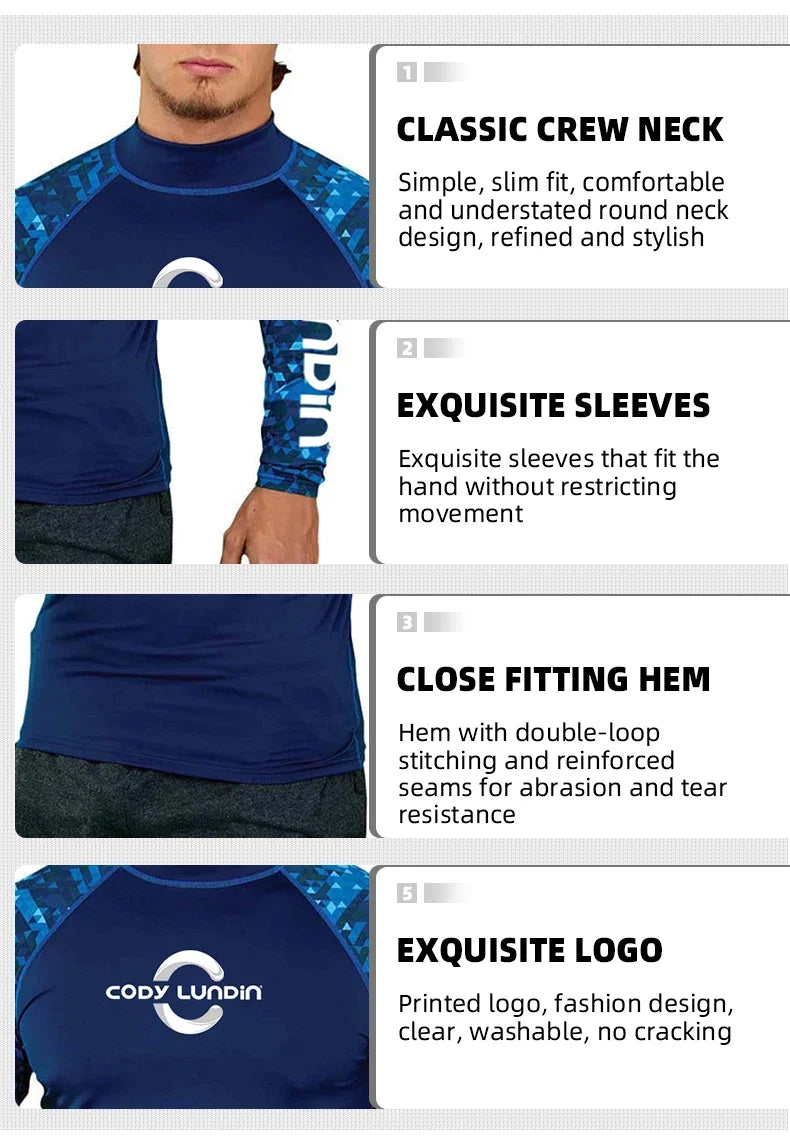 Men's UPF 50+ Compression Turtleneck Swimming Training Shirt Gym Fitness T-Shirt Surf Sports Rashguard Custom Logo Fishing Top