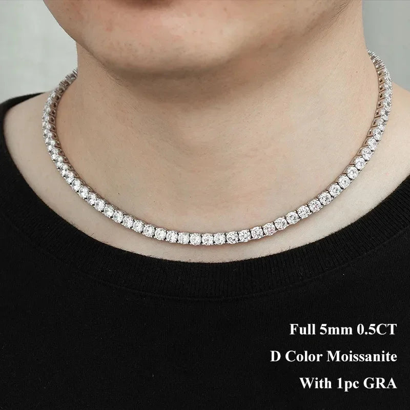 Real 2.5/3/4/5mm Full Moissanite Tennis Necklace for Women 925 Sterling Silver Diamond Neck Chains Necklaces Fine Jewelry