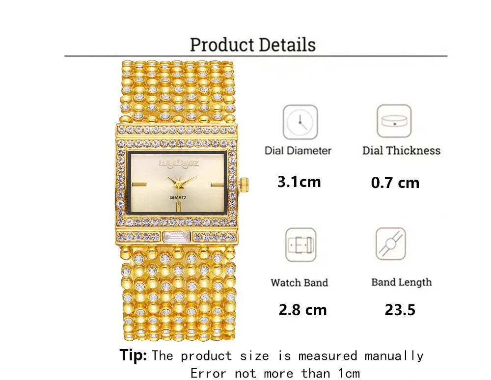 W25 Women's Square Quartz Watch Fashion Brand Light Luxury Stainless Steel Bracelet Girls' Diamond Inlaid Wristwatches