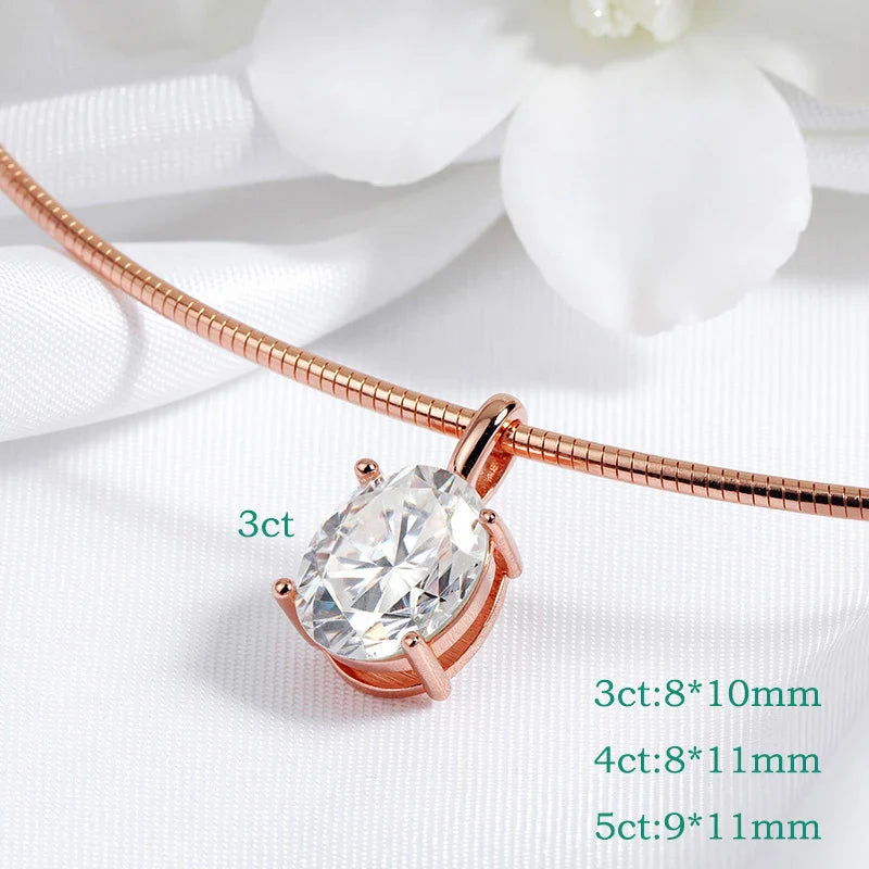 3/4/5CT Oval Cut Moissanite Pendant Necklace for Women Men Lab Diamond Classic Solitaire Chain Real 925 Sterling Silver