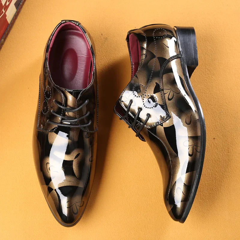 Fashionable British Plus Size Men's Shoes Glossy Business Casual Lace-Up Shoes