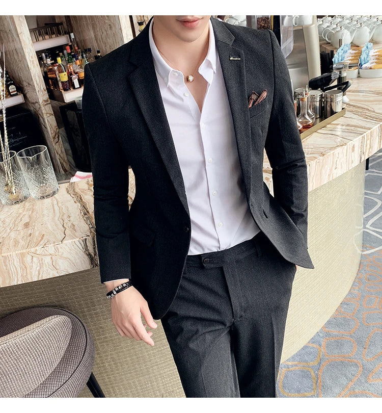 S-7XL Jacket + Pants / Luxurious High -end Brand Solid Color Men's Casual Business Slim Suit Two -piece Suit Groom Wedding Suit