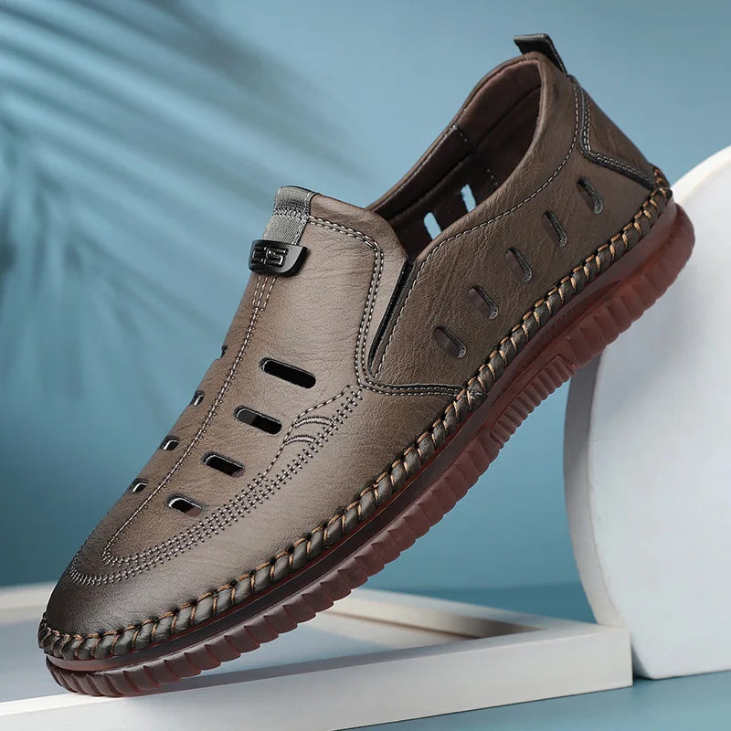 Solid Color Business Casual Shoes for Men Breathable Hallow Leather Sandals Male New Designer Fashion Summer Shoes Man