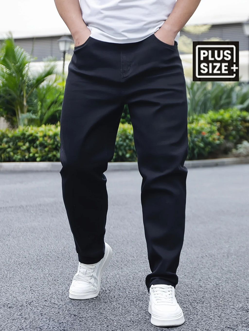 Men's Casual Basics Solid Black Slim Fit Jeans Stretch Elastane Men's Spring Trousers Simple and Versatile Men's Pants