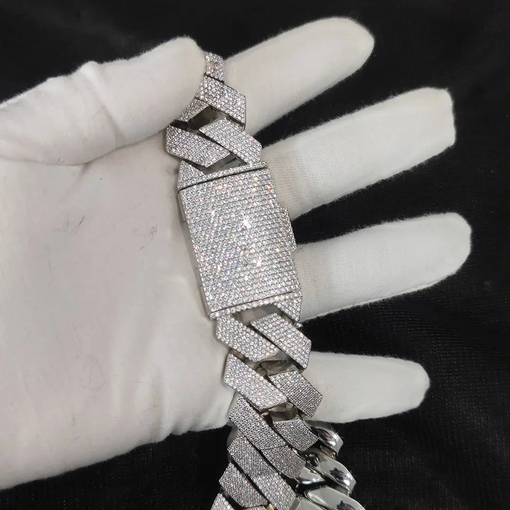 Mens Cuban Link Chain Bracelet Gold Plated Bling Miami Cuban Prong Set Diamond Bracelet for Men 25MM Iced Out Hip Hop Jewelry ﻿