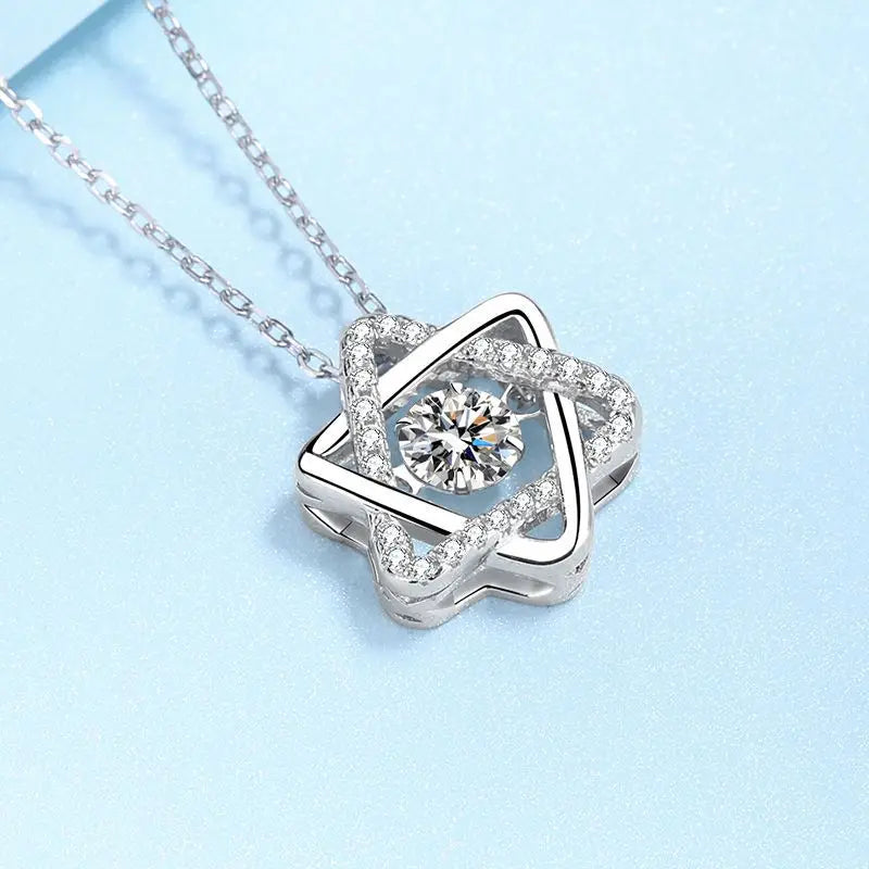 Simulation Diamonds Necklace for Women Six-pointed Star Romantic 0.5ct Moissanite Pendant Wedding S925 Silver Jewelry