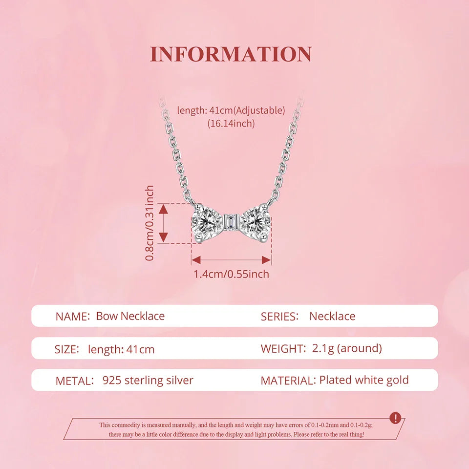 925 Sterling Silver Full Zircons Bow Pendant Necklace Sweet Bowknot Link Chain for Women Girls Birthday Gift Fine Jewelry