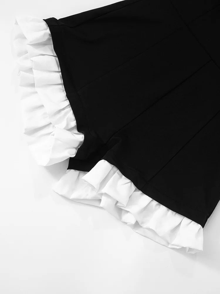Tossy Ruffled Patchwork Sexy Rompers Female Patchwork Off-Shoulder High Waist Contrast Summer 2025 Women's Jumpsuit Bodysuits