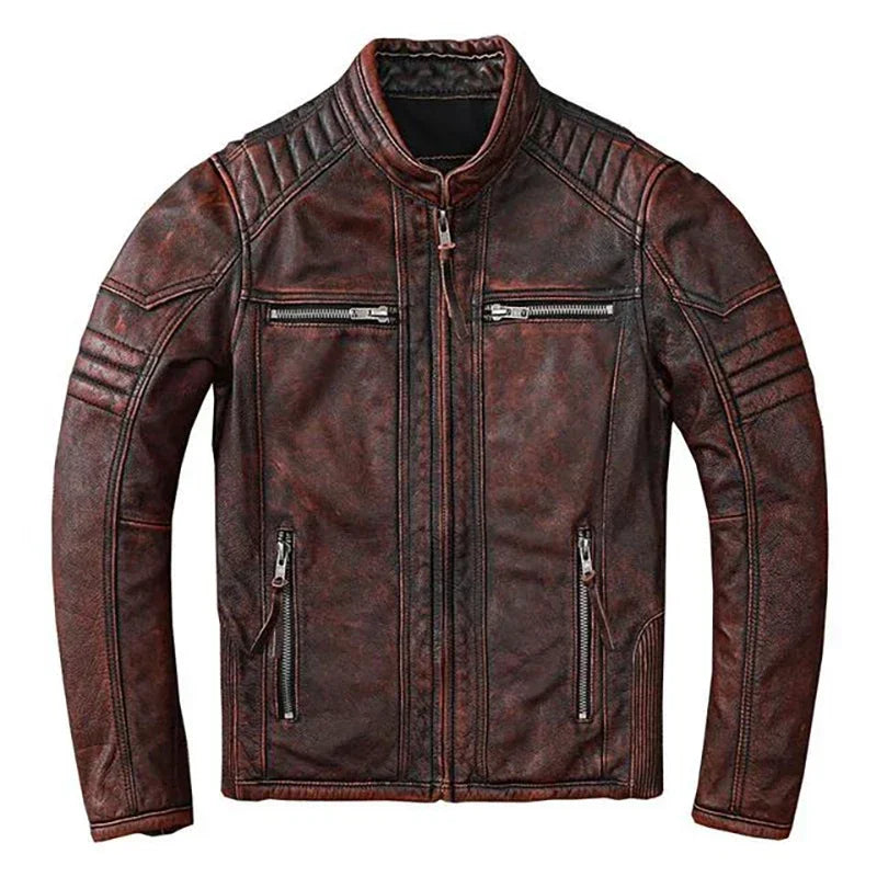 Vintage Motorcycle Jackets Men Leather Jacket 100% Genuine Cowhide Leather Coat Male Biker Clothing Autumn Asian Size S-5XL M696