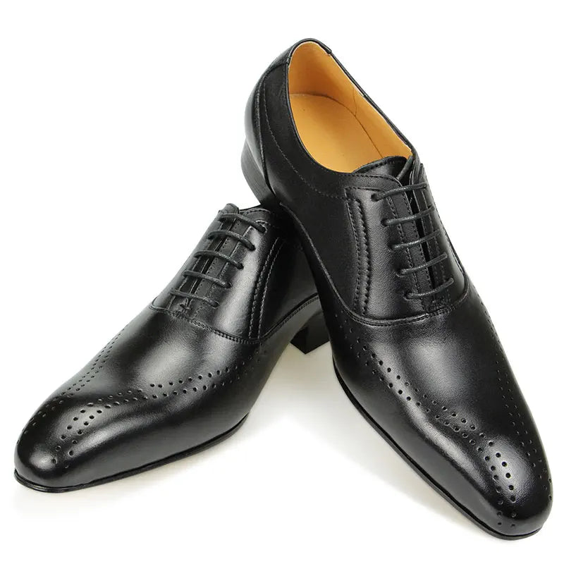 Leather Shoes Men's Pointed Toe Four Seasons Leather Shoes Business Formal Shoes Patent Bright Leather Low-top Shoes Black