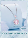 925 Sterling Silver Pink Flower Pendant Necklace Little Star Neck Chain Pave Setting CZ for Women Valentine's Day Gift