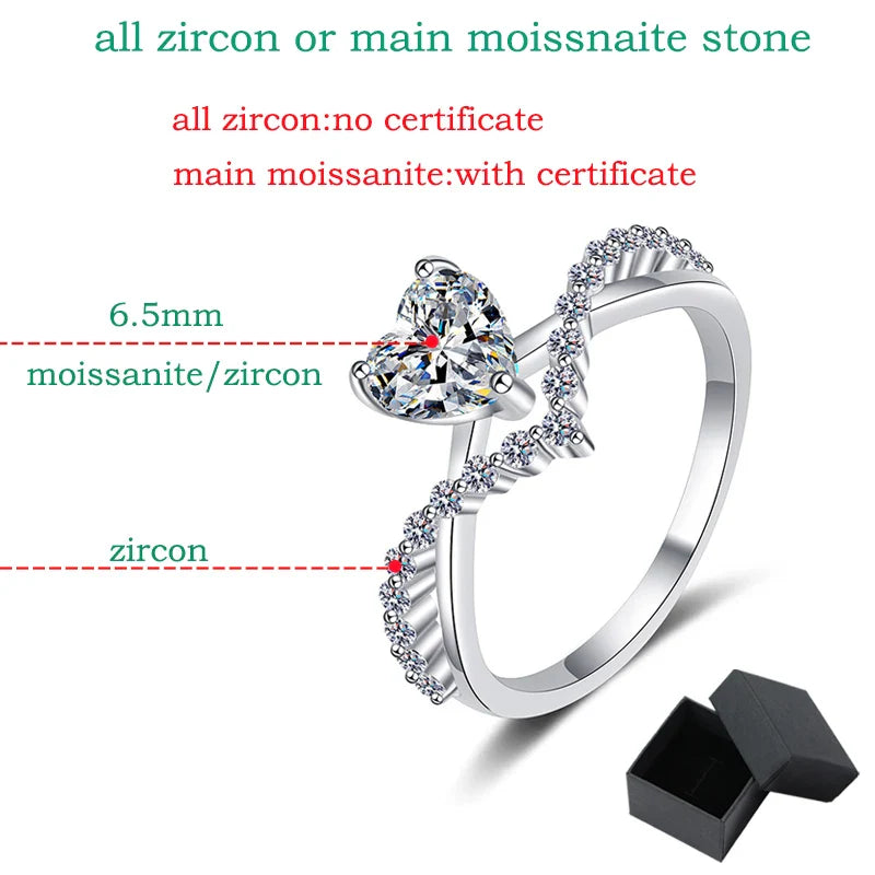 Stackable V Shape Moissanite Wedding Rings for Women Daily Wear Diamond Alternative Heart Cut Band 925 Sterling Silver