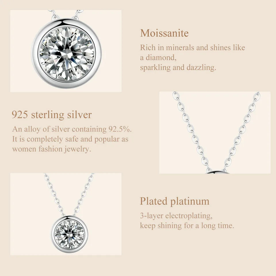 White Gold Plated Moissanite Necklace for Women, 925 Silver Pear/Round Solitaire Moissanite Pendant Valentines Day Gift