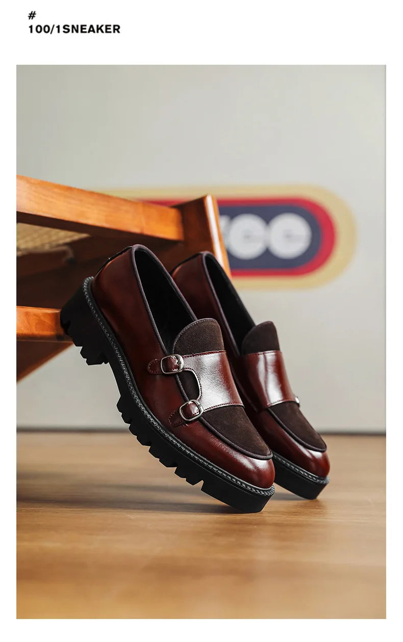 New Buckle Designer Big Size Loafers For Man Spring Autumn Business Leather Platform Shoes Male Fashion Casual Elegant Shoes Man