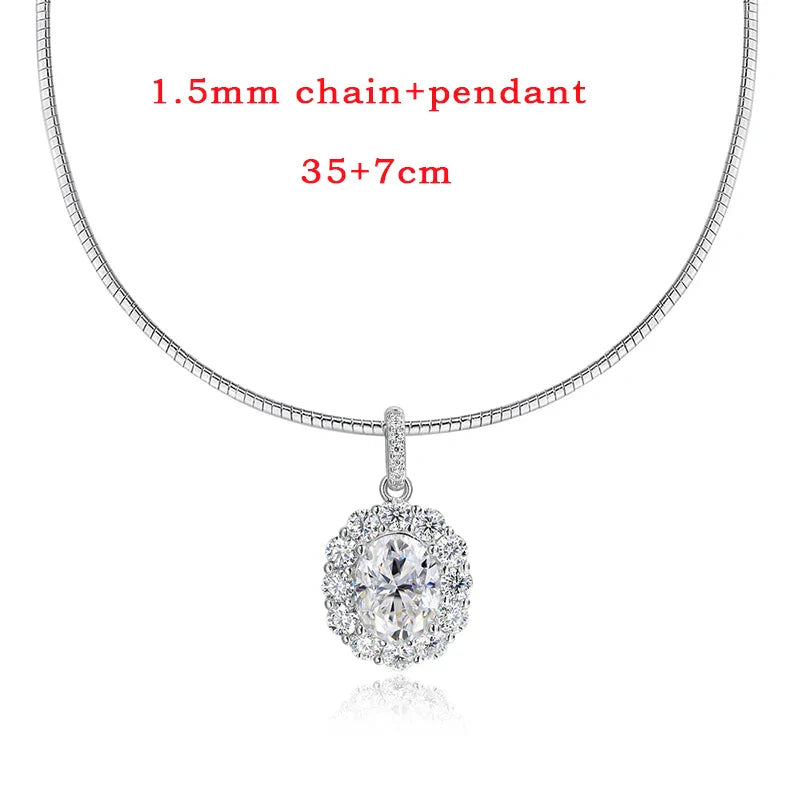Oval Cut 7*9MM Flowers Full Moissanite Necklace Pendant for Women Lab Diamond 1.5mm Chain Pure 925 Silver Fine Jewelry