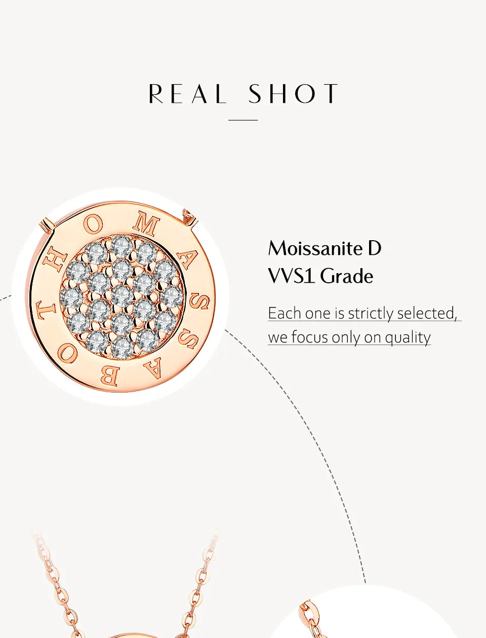 1.4mm D Color Moissanite Round Brilliant Cutting Rose Gold Plated 925 Sterling Silver Necklaces Wholesale Fine  Jewelry