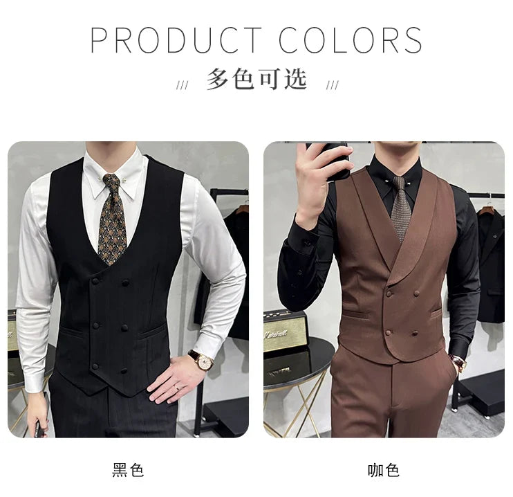 High-end Double-breasted Suit Vest With Pants 2024 New Men Fashion Slim Business Casual Best Groom Wedding Dress Vest  2 Pcs Set