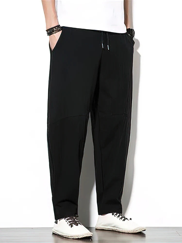 100% Cotton Linen Pants Men Baggy Casual Trousers Male Walking Wide leg Loose Sweatpants Chinese Summer Jogger Pants 2025 New