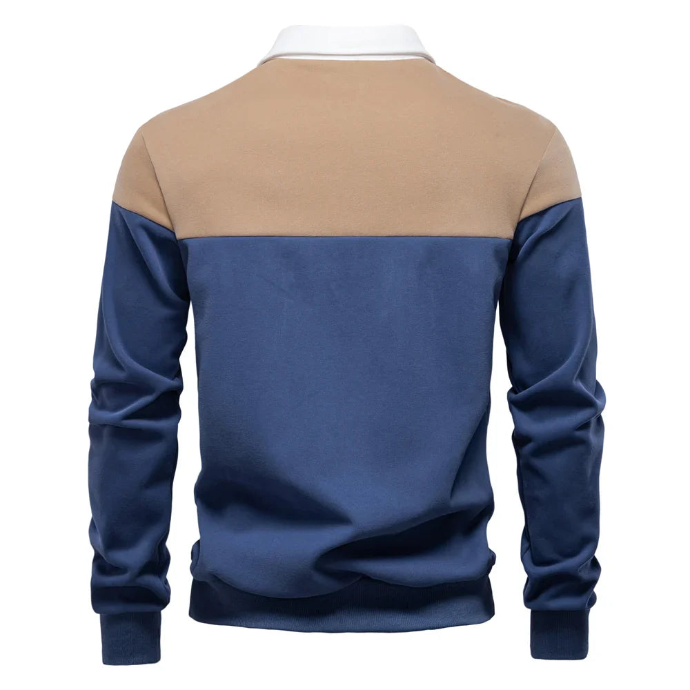 Men's Premium Cotton Sweatshirt Color Block Sweatshirt Long Sleeve Business Casual Social Sweatshirt