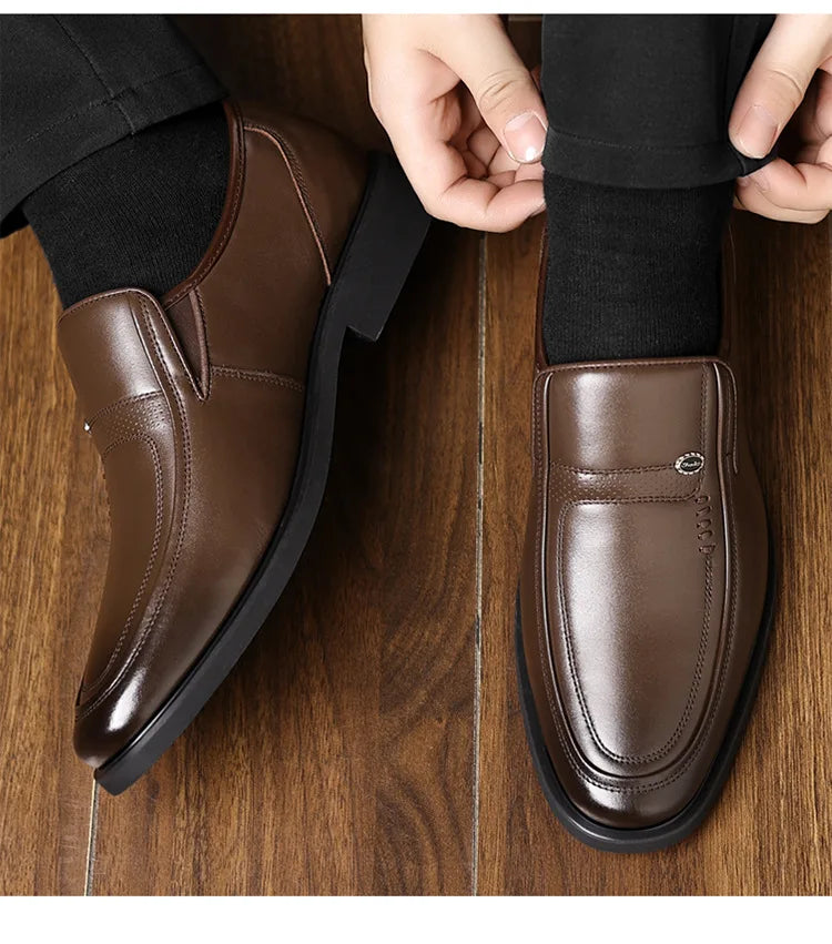 Men's Business Casual Leather Shoes round Toe Low Top Breathable Anti-Slip Rubber Outsole Comfortable Commuting Shoes