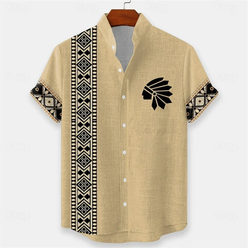Men's Geometric Indian Ethnic Shirt Button Shirt