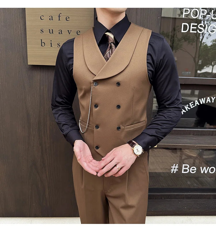 (1 Pcs Vest）2024 Latest Style Design Double Breasted Men Suit Vests Formal Groom Wedding Social Slim Fit Sleeveless Vest Coats