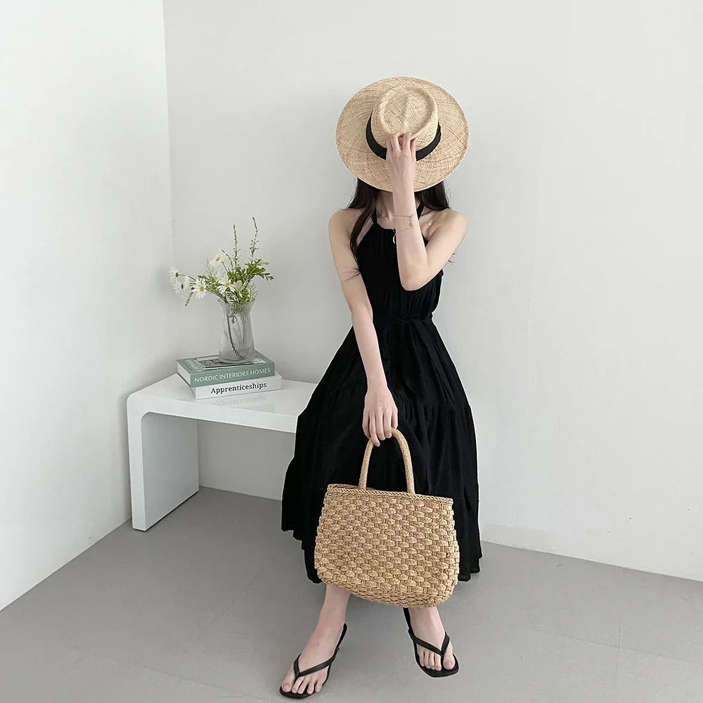 Korean Style Summer Slimming Necktie Waist Cinched Sleeveless Vest Long Dress Women's Fashionable Commute Style Inner Wear