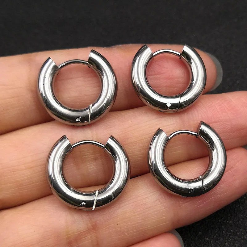 6pcs/lot Thick 3.0mm 4.0mm 5.0mm Stainless Steel Circle Hoop Earrings For Women Girls Gold Silver Color Round Geometry Earrings