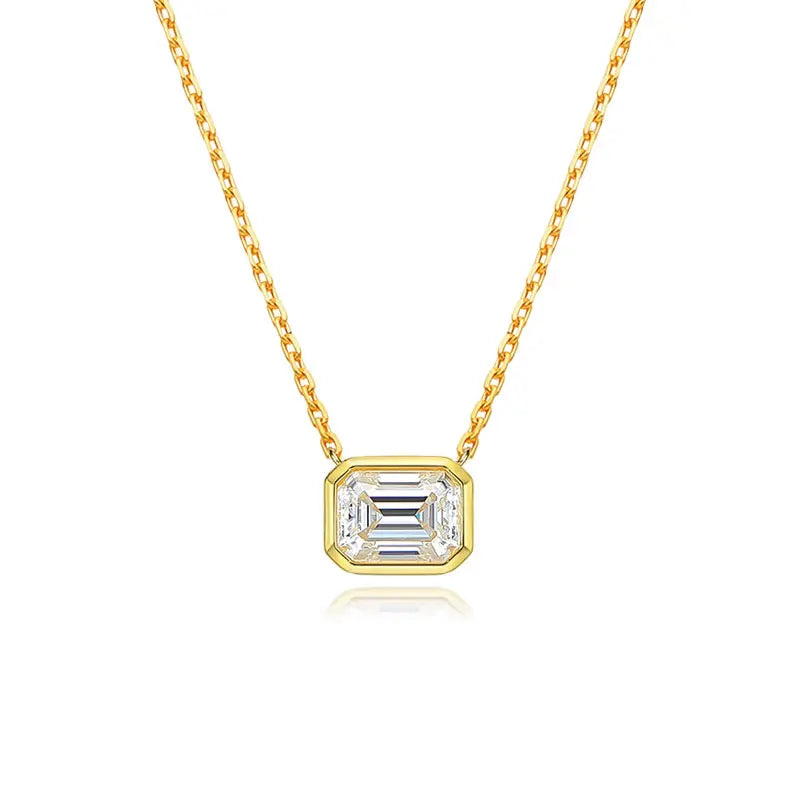 KNOBSPIN 6*8mm 2ct Emerald Cut Moissanite Pendant Diamond with GRA 100% s925 Sterling Silver Plated 18k Gold Necklaces for Women