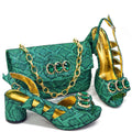 Shiny Peep Toe Women Chunky Heel Fashion Rhinestone Decoration Shoes And Bag Set