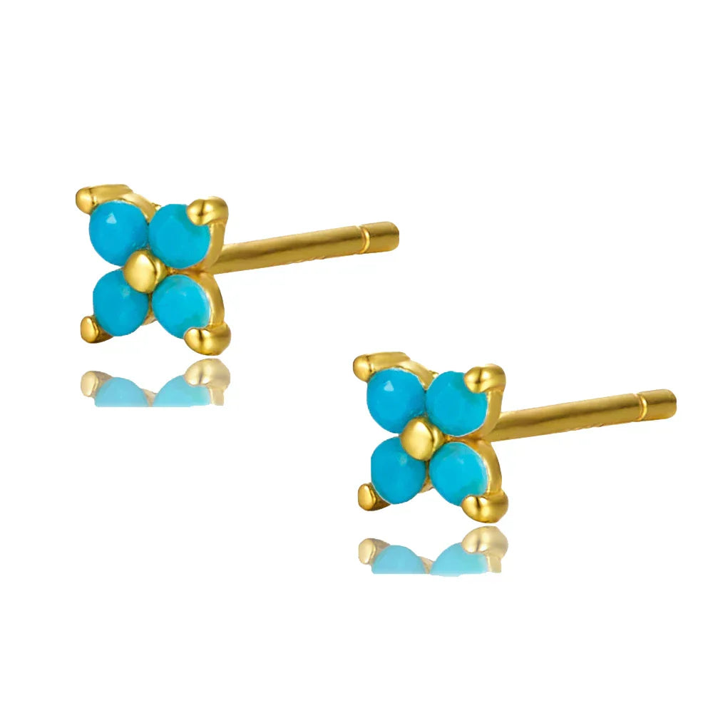 925 Sterling Silver Romantic Color Zircon Three-petal Flower Stud Earrings for Women Fashion Huggies Piercing Jewelry