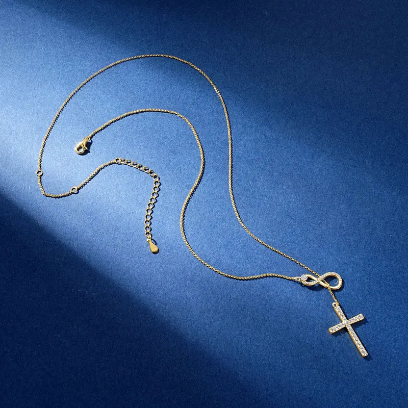 Round Moissanite Y-shape Lariat Cross Heart Infinite Pendant Necklace Chain for Women 925 Sterling Silver Jewelry Gifts