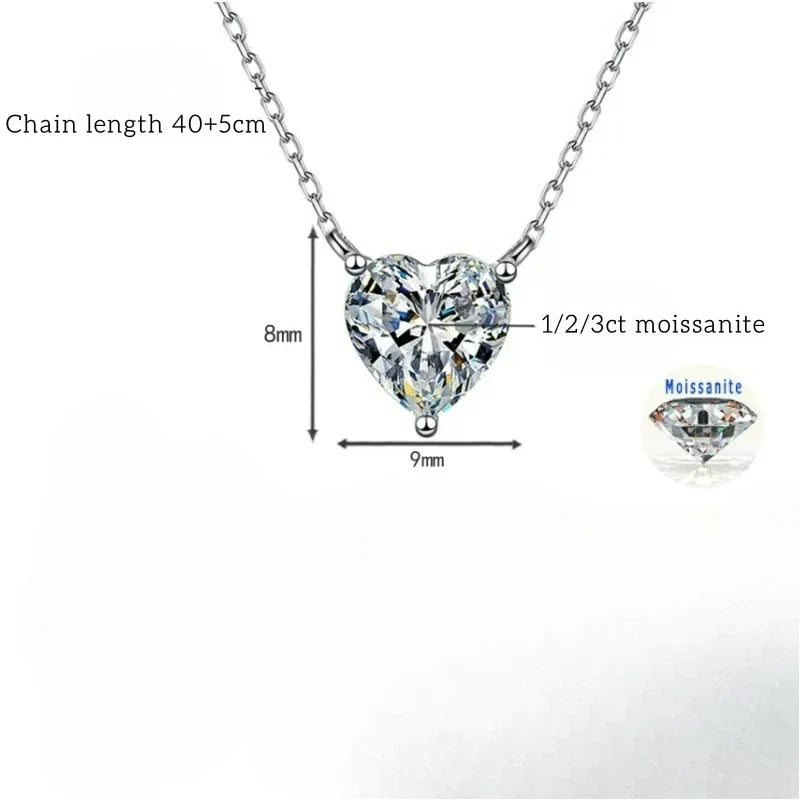 1/2/3ct Heart Cut Moissanite Pendant Necklace S925 Pure Silver Plated 18K Gold Women Necklace jewelry Gift GRA Certified