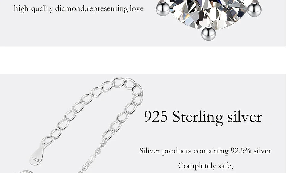 0.5-5CT Moissanite Necklace for Women S925 Pure Silver Classic Six Claw Round Diamond Pendant Minimalist Wedding Jewelry