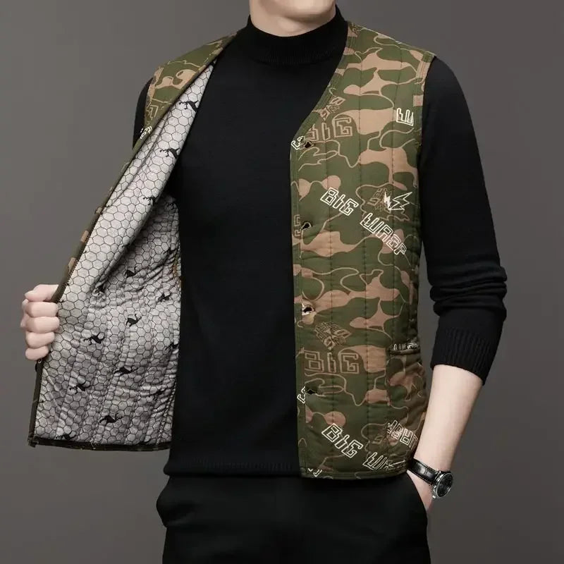 Autumn Winter waistcoat Men Lamb Fleece Coat Vest Button Cardigans Thicken Warm Solid V-Neck Casual Plaid Jackets