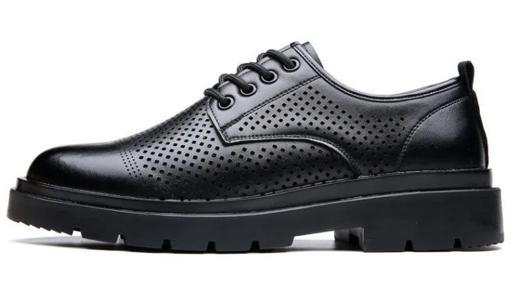 Men's Soft Leather Sandals Business British Style Perforated Breathable Non-Slip Suit Wedding Dress Shoes Summer