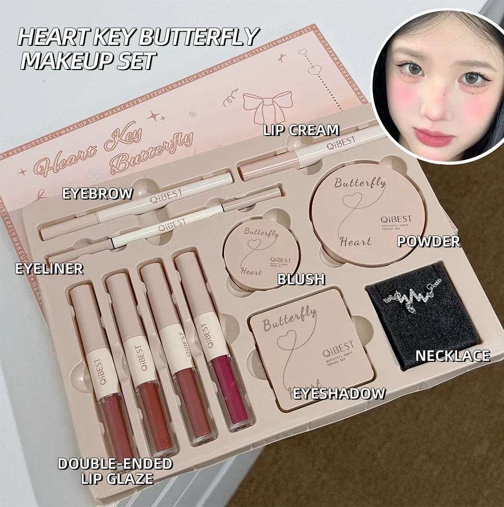Multipurpose Makeup Set 4pc Double Head Lip Glaze, Face Pressed Powder,Blusher,Eyeshadow, Eyebrow Pencil,Eyeliner,Lip Oil