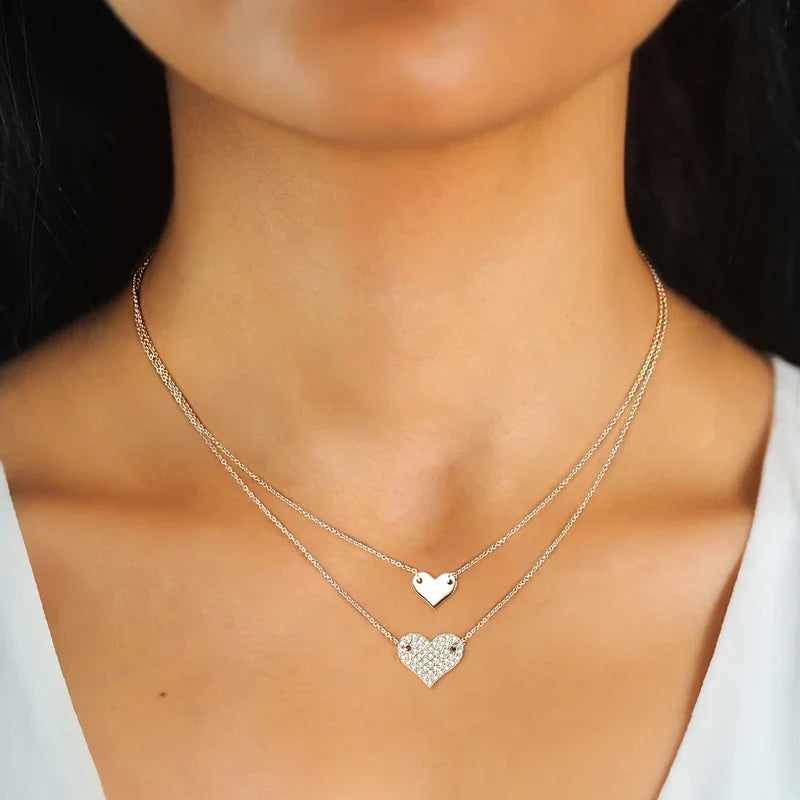Collar Plata 925 Sterling Silver Heart Pendant Necklace 1.5mm&1.3mm Moissanite Necklaces For Women Double Chain Jewellry