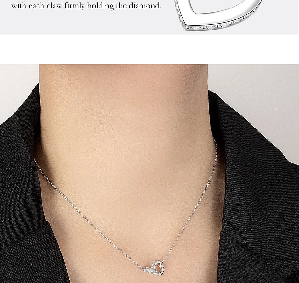 All Moissanite Necklace for Women S925 Pure Silver Double Heart Design Laboratory Diamond Pendant Fashion Luxury Jewelry