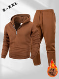 Men's Half Zipper Hoodie Pants Set Autumn Winter Solid Color Sweatshirt Pants Suit Fashion Casual Sports Set S-2XL Tracksuit