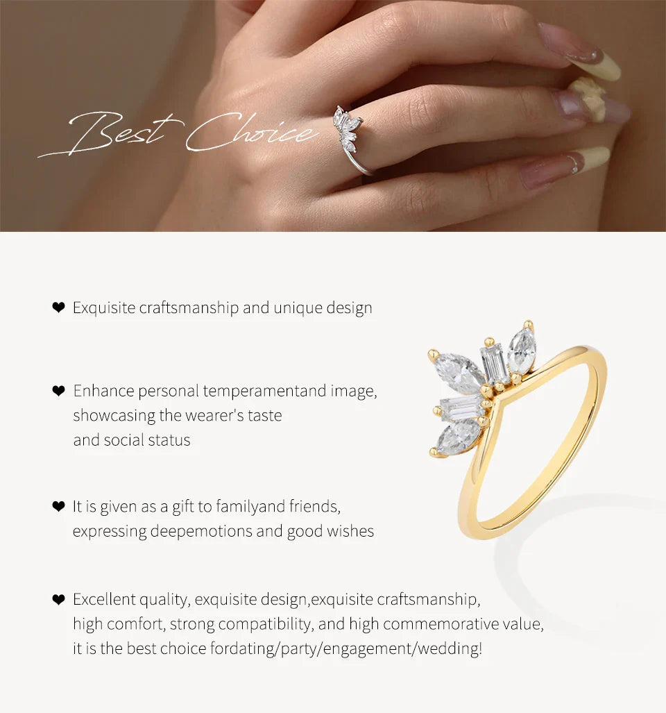 Luxury Sparkling Marquise Rectangle Moissanite Curved Ring S925 Silver for Women party Daily Jewelry Gifts Anniversary