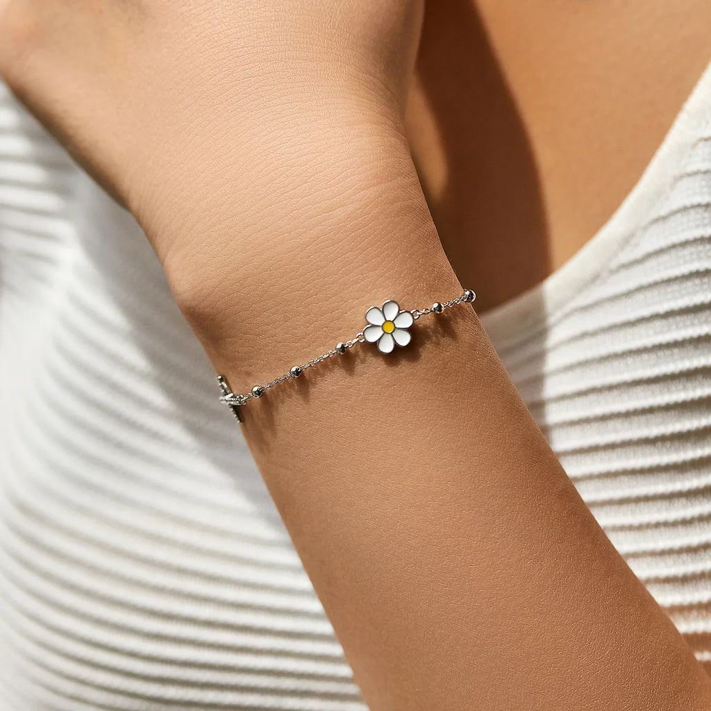 Enamel Daisy Bracelet 925 Sterling Silver Charm Cross & Flower CZ Beads Delicate Bracelets For Women Fine Jewelry