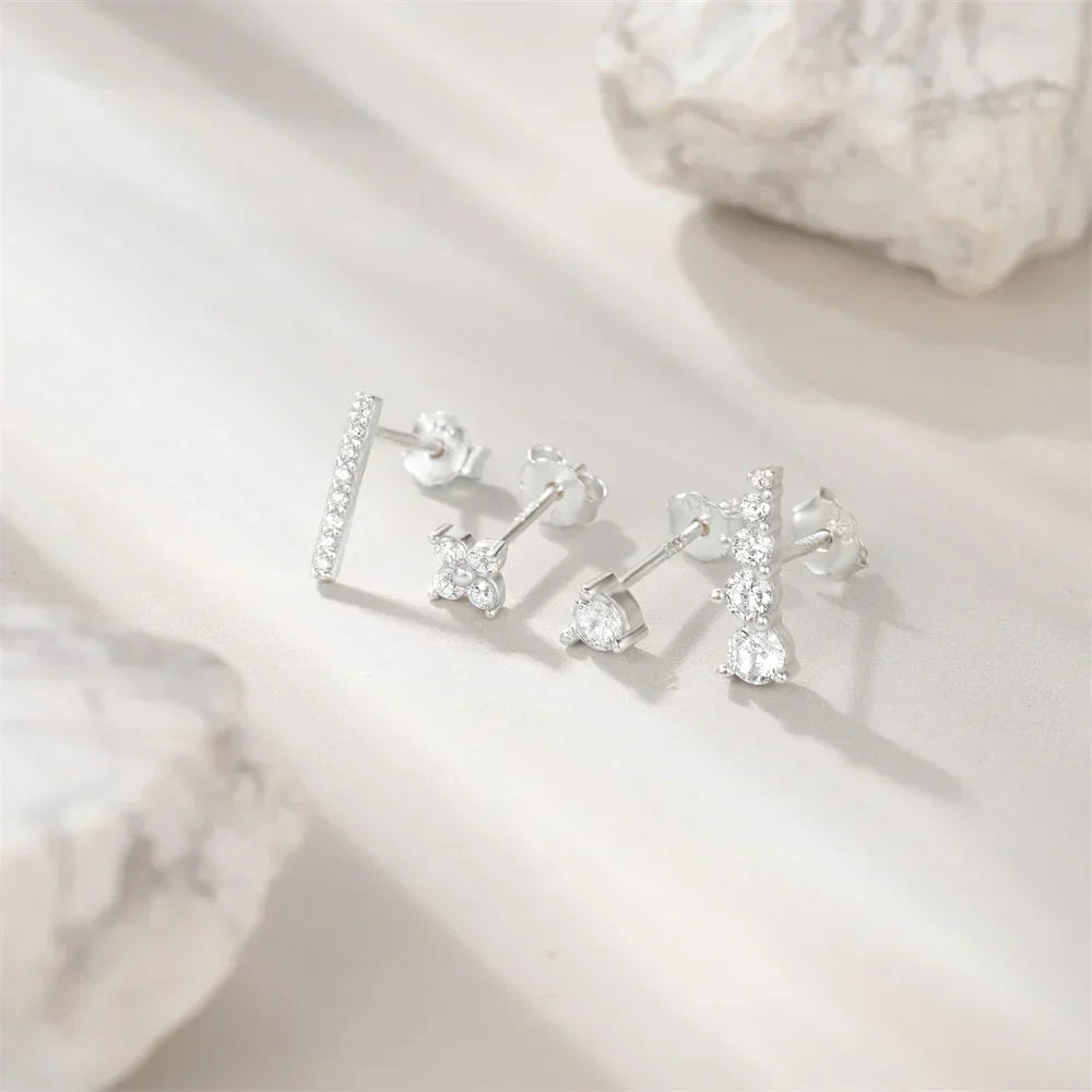 925 Sterling Silver 3pcs 4pcs Set Zircon Stud Earrings 18k Gold Star Minimalism Huggies Earring Fine Jewelly Set Party Gift