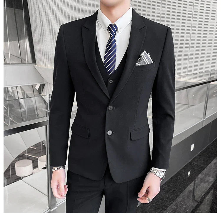 2025 Slim Fit Three-Piece Business Suit Set High-End Korean Style Wedding Groom Party Dress Suit Vest Trousers M-4XL