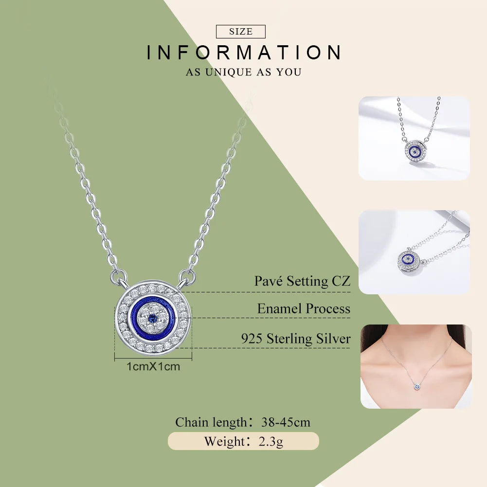Hot Sale 100% 925 Sterling Silver Blue Lucky Eye Guardian Eye Pendant Necklace for Women Clear CZ Fine Jewelry SCN165